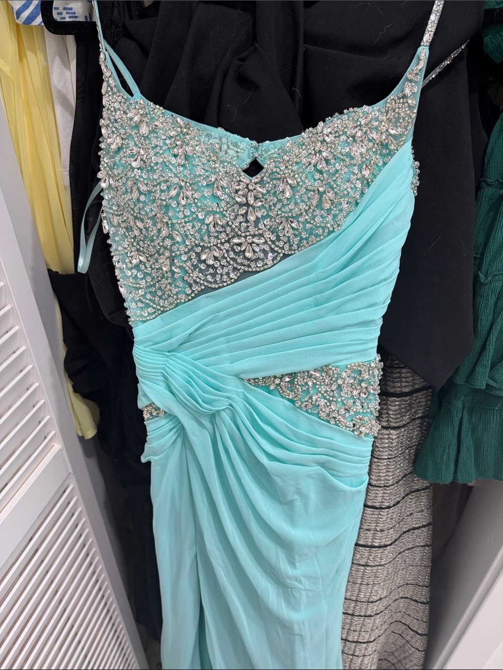Aqua One-Shoulder High-Slit Evening Gown
